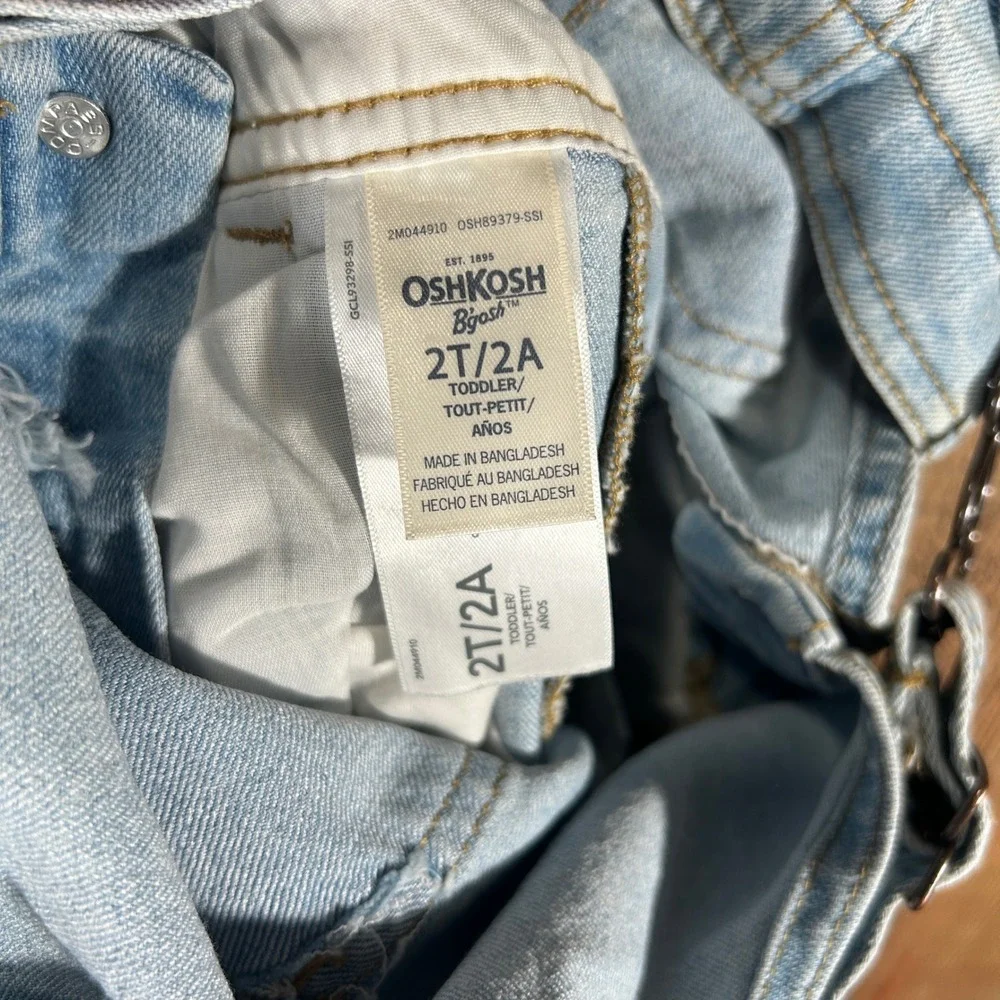 OshKosh B'gosh 2T Denim Overalls Light Wash Toddler Bib Carpenter Jeans